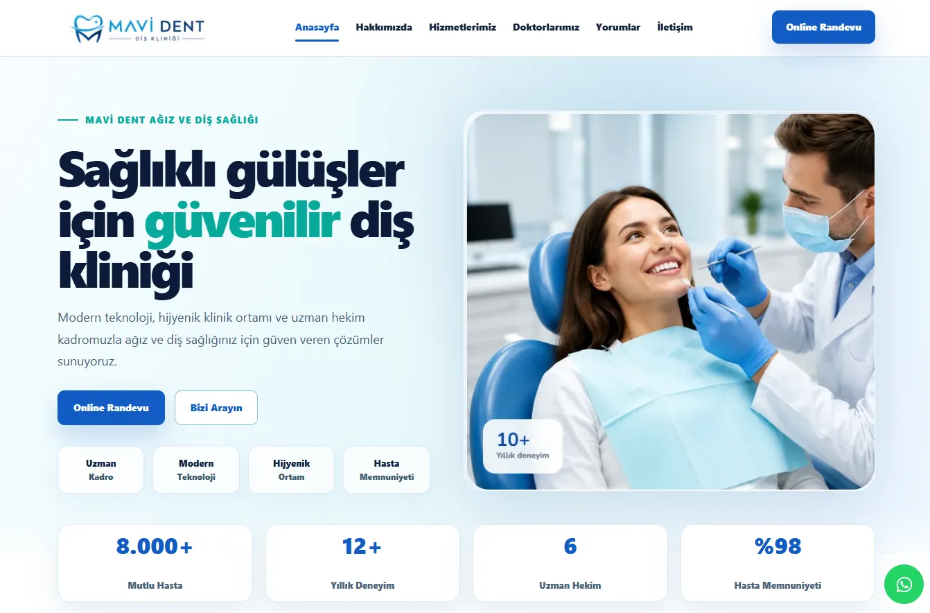 Mavi Dent diş kliniği standart paket demo önizlemesi