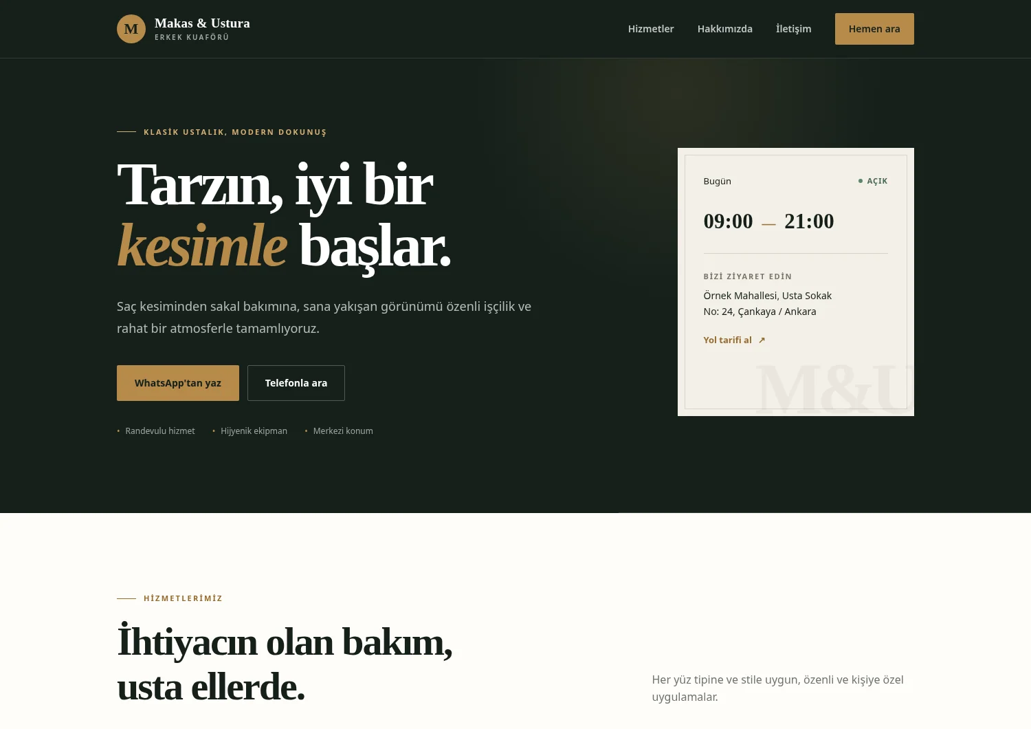 Makas ve Ustura erkek kuaförü başlangıç paket demo önizlemesi