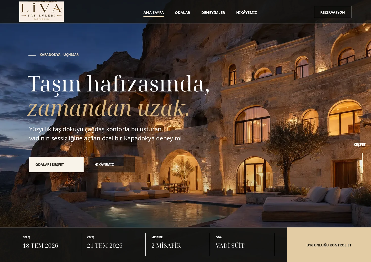 Liva Taş Evleri Kapadokya butik otel premium paket demo önizlemesi